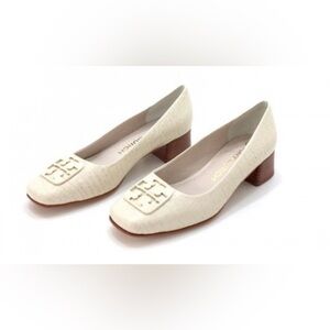 Tory Burch Georgia Logo Pumps Women 10.5M Cream Croco Heels EXCELLENT